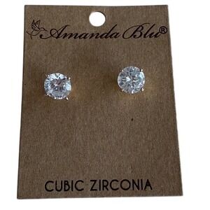 Amanda‎ Blu Large Round Cubic Zirconia Silver Post Earrings
